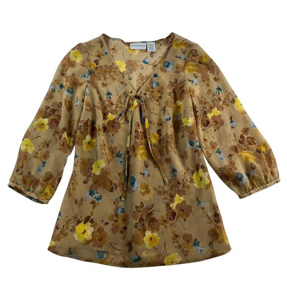 VTG 90s Y2K S Small Babydoll Top Cottagecore Blouse Floral Sheer Top Boho Whimsy - Picture 1 of 12